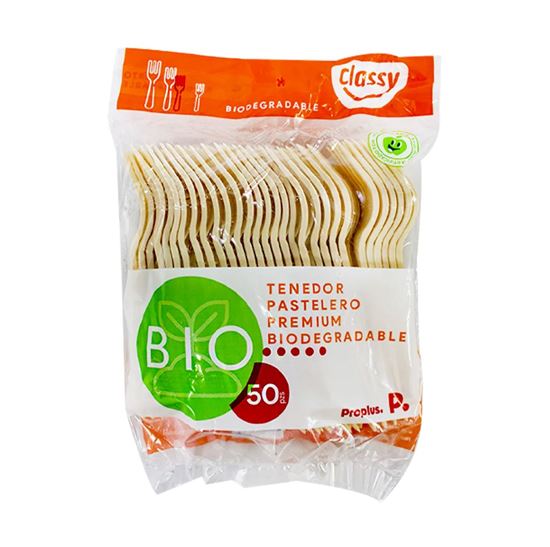 Imagen de Tenedor pastelero biodegradable Classy Bio Proplus 50 pzas