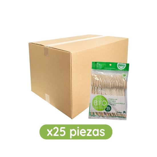 Imagen de Tenedor sopero biodegradable Classy Bio Proplus caja con 40 paquetes de 25 pzas c/u (1,000 pzas)