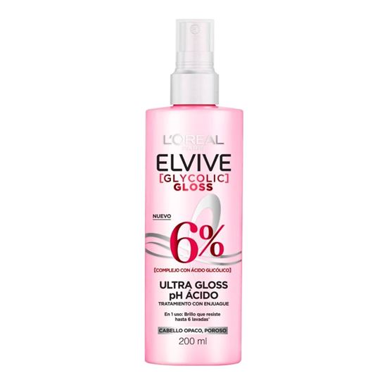 Imagen de Tratamiento con enjuage de brillo para cabello opaco y poroso L'Oreal Paris Elvive 6% Glycolic Gloss 200ml