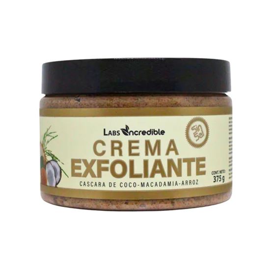 Imagen de Crema exfoliante corporal sin sal con cáscara de coco, macadamia y arroz Labs Incredible 375g
