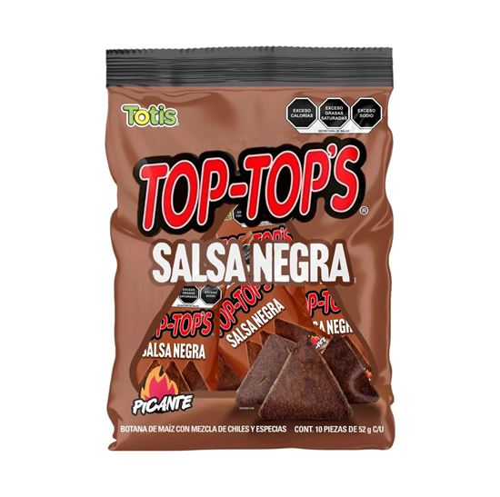 Imagen de Botana de maíz con mezcla de chiles y especias Totis Top-Top's Salsa Negra bolsa con 10 sobres de 52g c/u (520g)