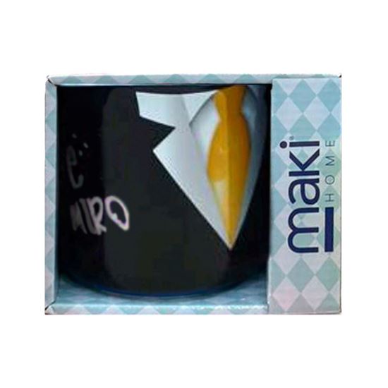 Imagen de Taza jumbo de porcelana color negro con diseño de corbata y frase “Gracias por todo” edición Día del Padre Maki Home (480ml)