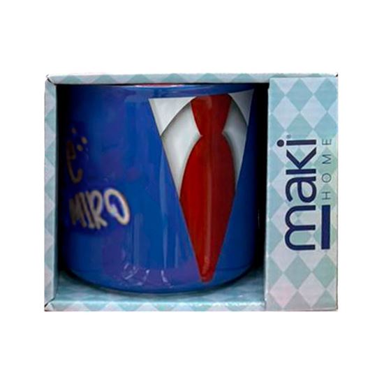 Imagen de Taza jumbo de porcelana color azul con diseño de corbata y frase “Eres el mejor” edición Día del Padre Maki Home (480ml)