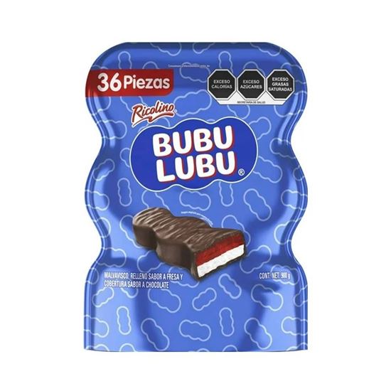 Imagen de Malvavisco relleno sabor fresa cubierto con chocolate Ricolino Bubulubu 36 pzas de 25g c/u (900g)