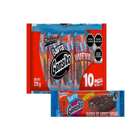 Imagen de Barra de arroz inflado Marinela Gansito 10 pzas de 22g c/u (220g)