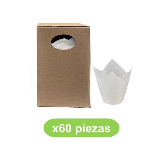 Imagen de Capacillo tulipán blanco caja con 60 pzas