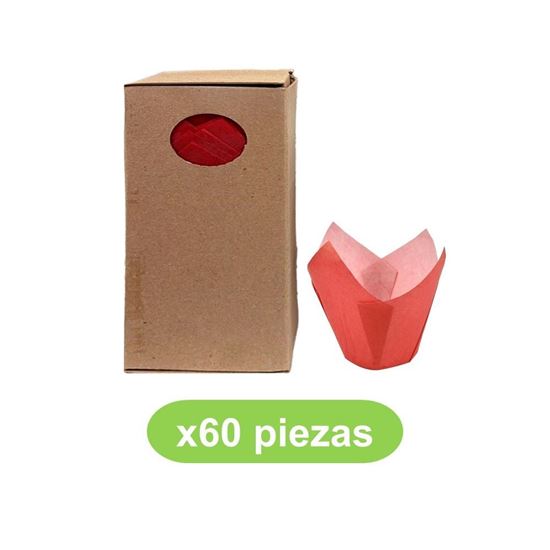 Imagen de Capacillo tulipán rojo caja con 60 pzas