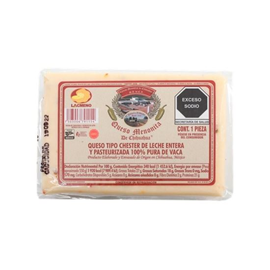 Imagen de Queso chester menonita de Chihuahua con chile jalapeño Lacmeno a granel