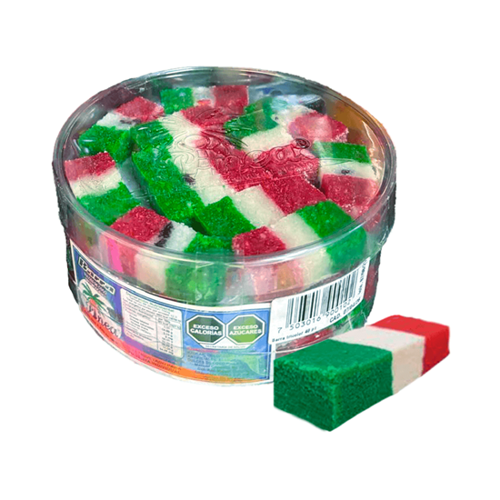 Imagen de Dulce tradicional mini barra de coco tricolor Pinea 48 pzas (1.23kg)