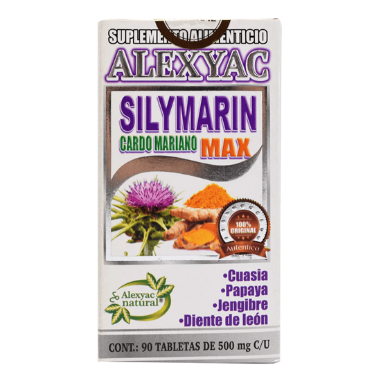 Imagen de Suplemento alimenticio para el hígado Alexyac Silymarin Cardo Mariano Max 90 tabletas de 500mg c/u
