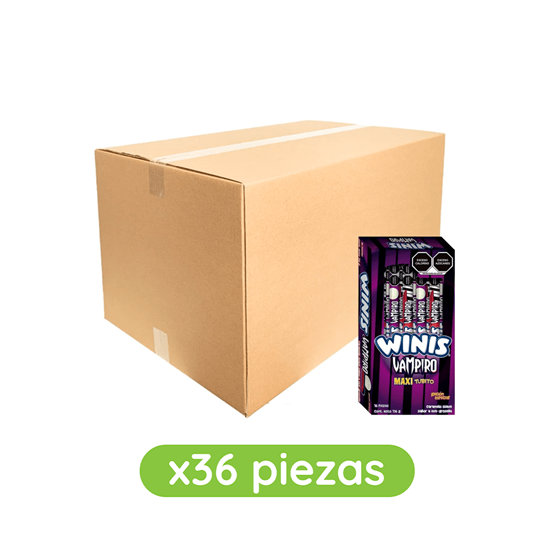 Imagen de Caramelo suave sabor uva-grosella Winis Vampiro Maxi Tubito caja con 36 exhibidores de 176g c/u