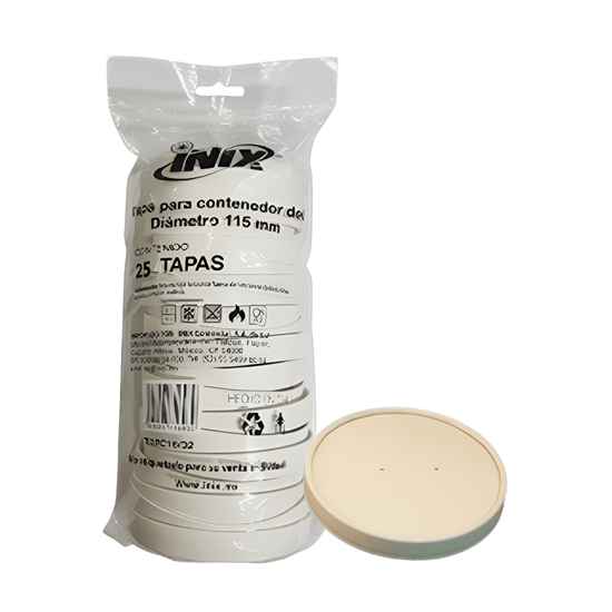 Imagen de Tapa biodegradable de papel para contenedor de diámetro 115 mm manga con 25 pzas