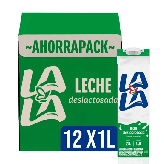 Imagen de Leche deslactosada Lala caja con 12 pzas de 1L c/u