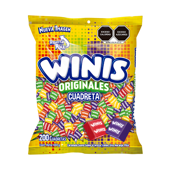 Imagen de Caramelo suave sabores frutales surtidos Winis Originales Cuadreta 200 pzas (460g)