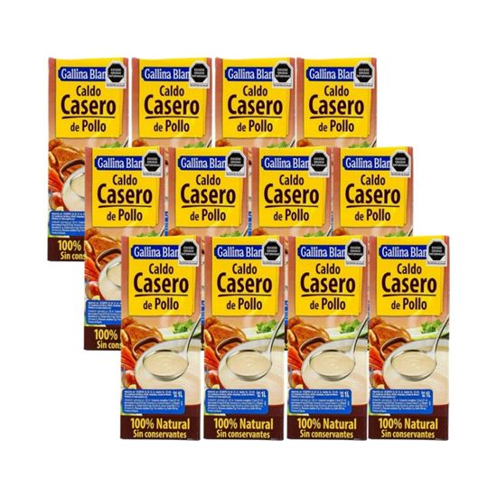 Imagen de Caldo casero de pollo 100% natural Gallina Blanca caja con 12 pzas de 1L c/u