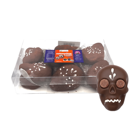 Imagen de Calaveritas de chocolate con ojos de gomita VicQuality Chocolates 12 pzas