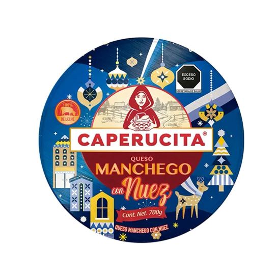 Imagen de Queso manchego con nuez Caperucita lata edición especial navideña esferas 700g