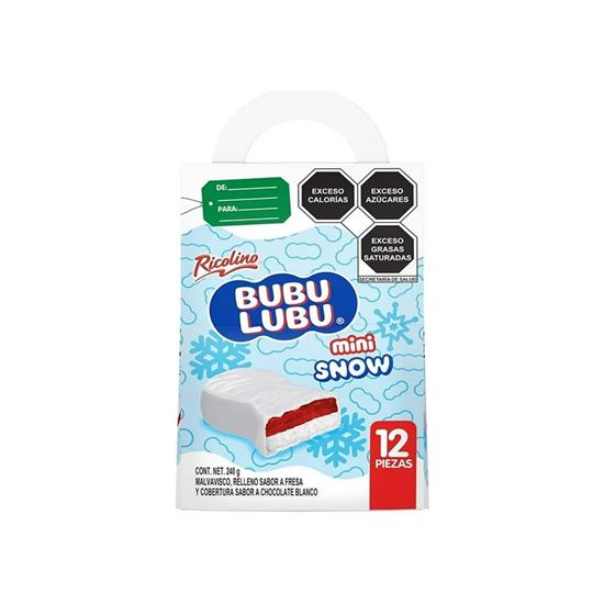 Imagen de Malvavisco cubierto con chocolate blanco Ricolino Bubulubu Mini Snow 12 pzas de 20g c/u (240g)