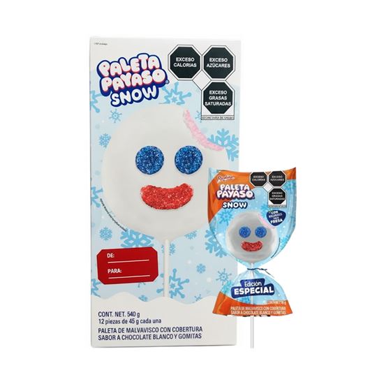 Imagen de Paleta Payaso Snow Ricolino 12 pzas de 45g c/u (540g)