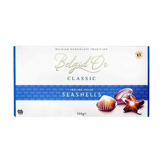 Imagen de Chocolates belgas rellenos de praliné con formas de conchas marinas Belgid'Or Classic 500g