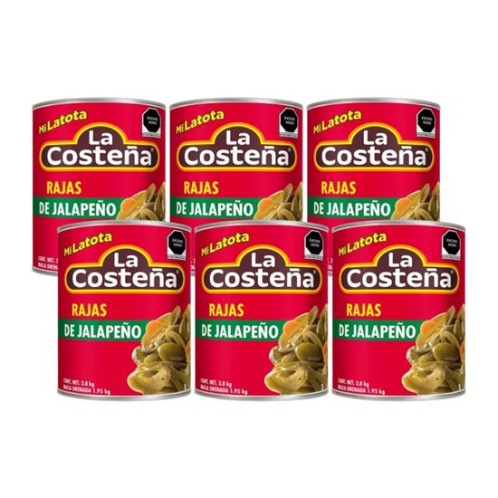 Imagen de Rajas de chile jalapeño La Costeña Mi Latota caja con 6 pzas de 3.8kg c/u