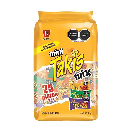 Imagen de Botana de maíz surtida Barcel Mini Takis Mix bolsa con 25 pzas de 35g c/u (875g)