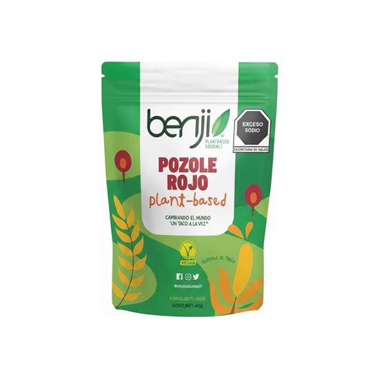 Imagen de Pozole rojo 100% vegano con proteína de trigo Benji Plantbased Gourmet 400g