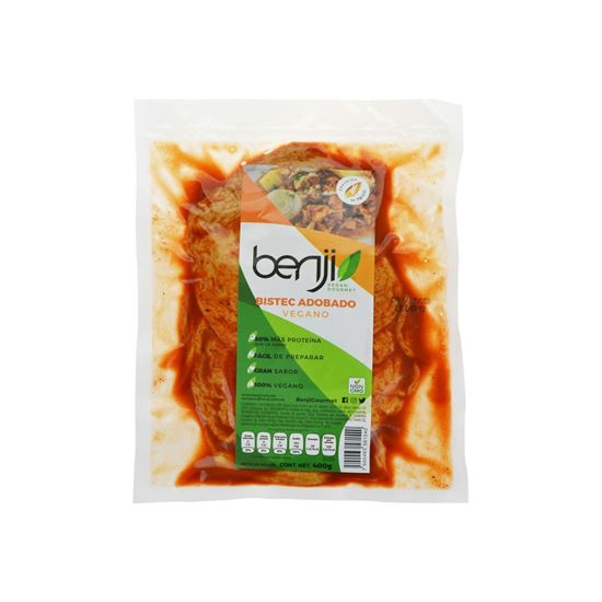Imagen de Bistec adobado 100% vegano con proteína de trigo Benji Plantbased Gourmet 400g