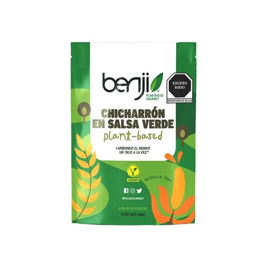 Imagen de Chicharrón en salsa verde 100% vegano con proteína de trigo Benji Plantbased Gourmet 400g