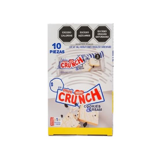 Imagen de Chocolate blanco con galleta Nestlé Mini Crunch Cookies & Cream caja con 10 pzas de 16g c/u (160g)