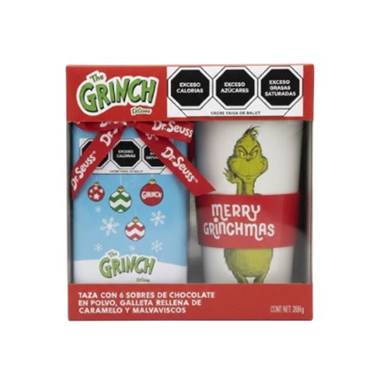Imagen de Hot cocoa set taza con 6 sobres de chocolate en polvo, galleta rellena y malvaviscos The Grinch (208.1g)