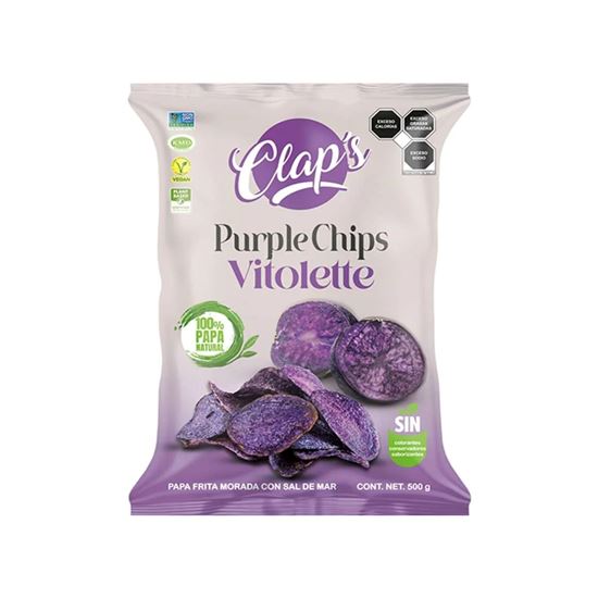 Imagen de Papa frita morada con sal de mar Clap's Purple Chips Vitolette 500g