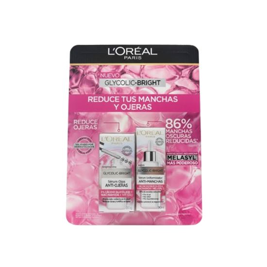 Imagen de Rutina facial y contorno de ojos anti-manchas y ojeras (sérum ojos y facial) L'Oreal París Glycolic-Bright 2 pack