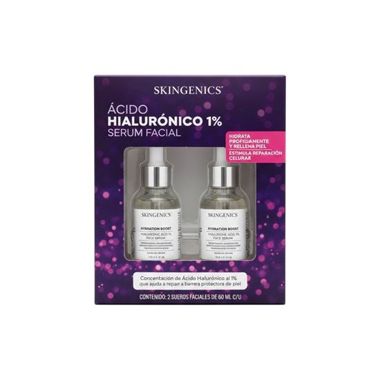Imagen de Sérum facial hidratante con ácido hialurónico 1% Skingenics Hydration Boost 2 pack de 60ml c/u