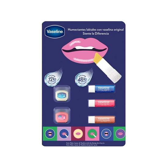 Imagen de Bálsamos labiales con vaselina original Vaseline 5 pack (3 en barra y 2 en tarro)