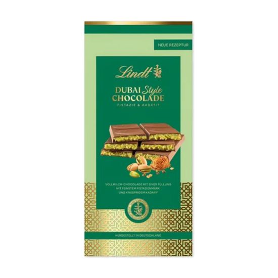 Imagen de Chocolate con leche con relleno de pistache y pasta Kadayif Lindt Dubai Style Chocolate 145g
