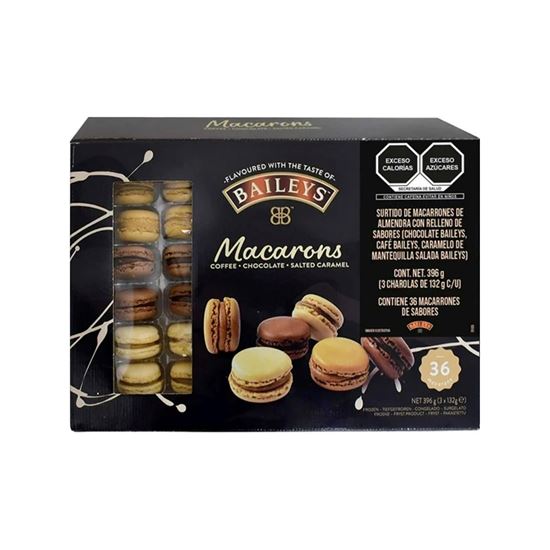 Imagen de Surtido de macarrones sabores chocolate, café y caramelo salado Baileys Macarons 36 pzas (396g)