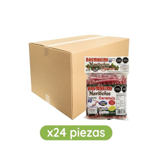 Imagen de Bastones de caramelo Bastoncitos Navideños caja con 24 bolsas de 40 pzas c/u (5.76kg)