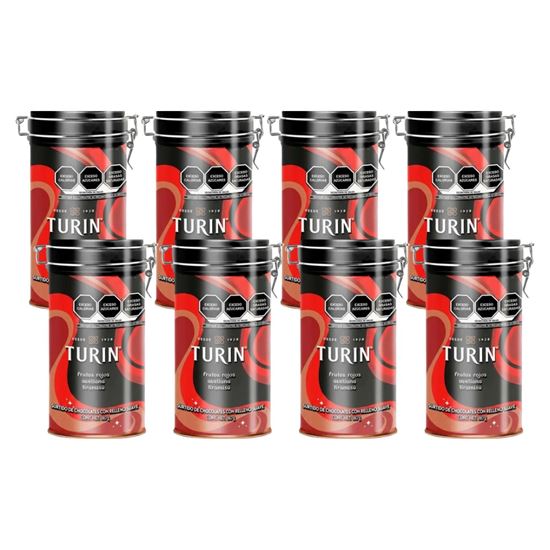 Imagen de Surtido de chocolates con relleno suave (frutos rojos, avellana y tiramisú) Turín lata navideña caja con 8 pzas de 180g c/u