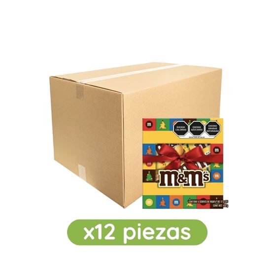Imagen de Chocolates con cacahuate M&M's amarillo regalo navideño con moño caja con 12 pzas de 102g c/u