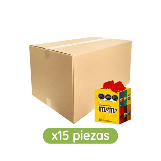 Imagen de Chocolates con cacahuate M&M's amarillo regalito navideño caja con 15 pzas de 34g c/u (510g)