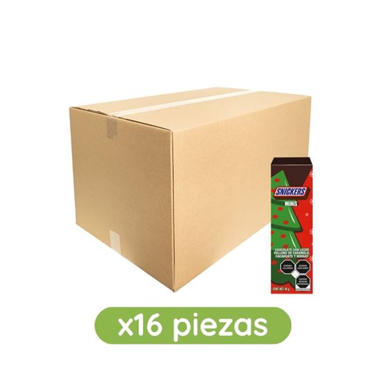 Imagen de Chocolate con leche relleno de caramelo Snickers Minis caja pino 16 pzas de 45g c/u (720g)