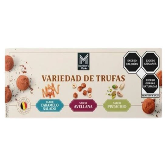 Imagen de Variedad de trufas de chocolate belga sabor caramelo salado, avellana y pistache Member's Mark 600g