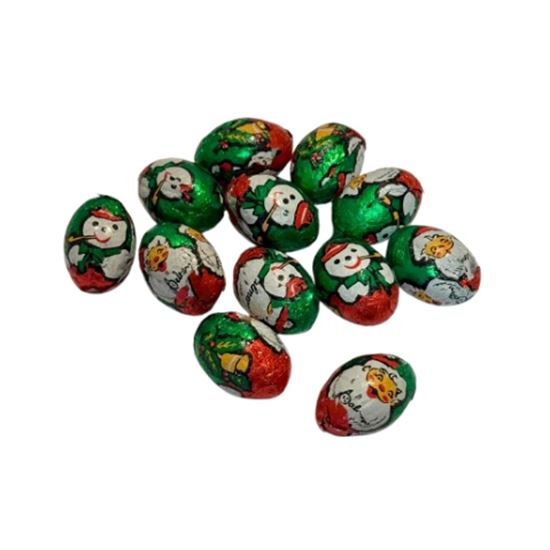 Imagen de Huevitos sabor chocolate con envoltura de Santa Claus y muñecos de nieve a granel