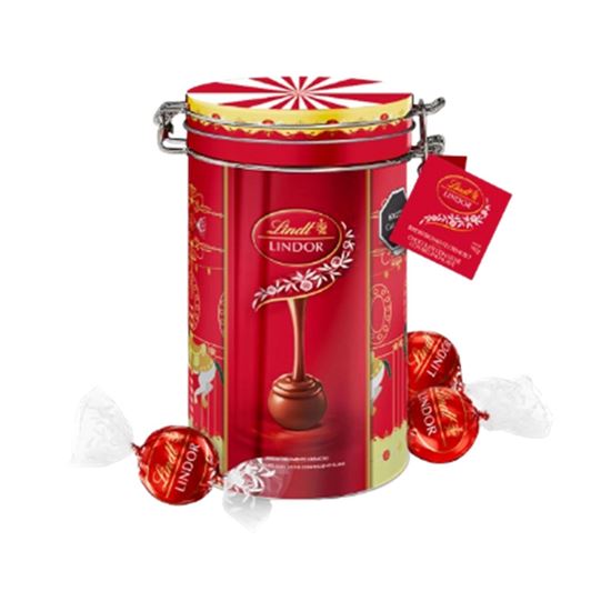 Imagen de Chocolates con leche con relleno suave edición limitada Lindt Lindor lata carrusel rojo 192g