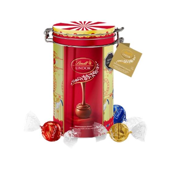 Imagen de Chocolates con leche con relleno suave edición limitada Lindt Lindor lata carrusel dorado 192g