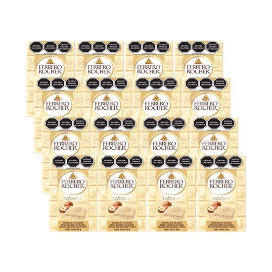 Imagen de Barra de chocolate blanco rellena con avellanas y cacao Ferrero Rocher Tablets caja con 16 pzas de 90g c/u