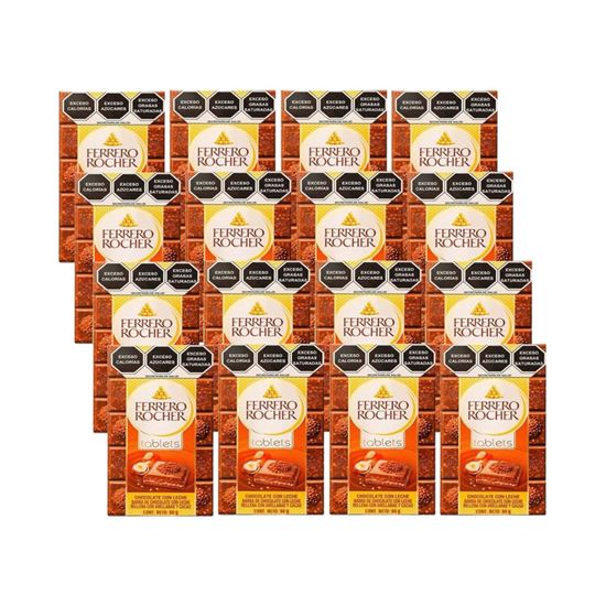 Imagen de Barra de chocolate con leche rellena con avellanas y cacao Ferrero Rocher Tablets caja con 16 pzas de 90g c/u (1.44kg)