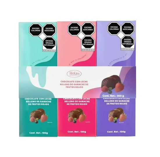 Imagen de Chocolate con leche relleno de ganache de frutos rojos McKim 3 pzas de 100g c/u (300g)