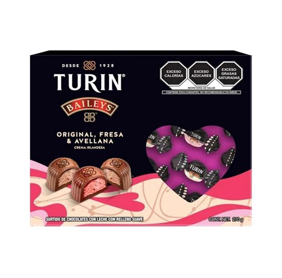 Imagen de Surtido de chocolates con leche con relleno suave (original, fresa & avellana) Turín Baileys 270g